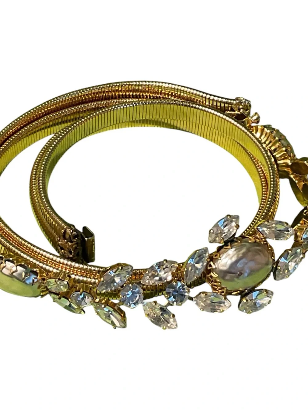 - Vintage Schreiner NY Gold Plated Pearl Crystal Tubogas Belt